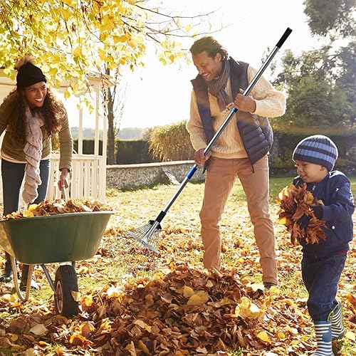 Miniatura 5 de SAN LIKE Rastrillo de metal de 68 pulgadas con mango ajustable para hojas, paja y césped, recolector de hojas resistente para jardín y patio