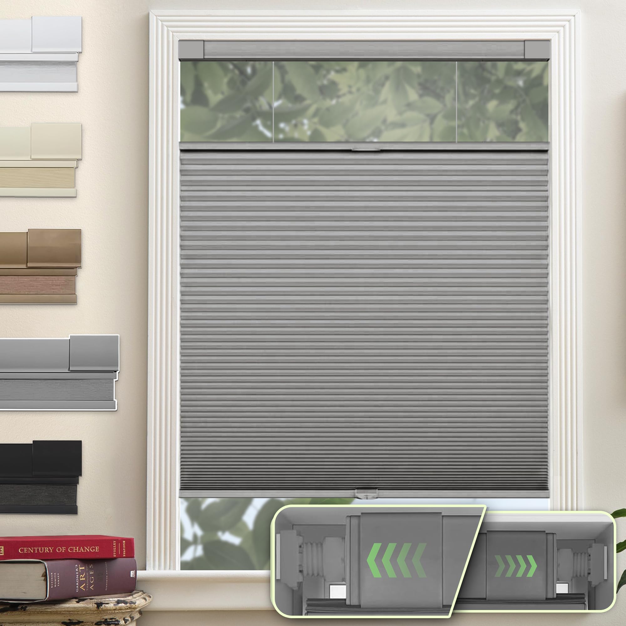 Flamax Dual Tensioners Custom No Drill Top Down Bottom Up Cellular Shades Blackout Grey