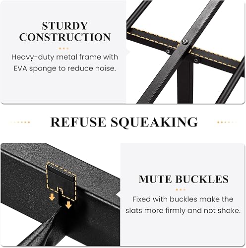 Miniatura 6 de SHA CERLIN Armazón de Cama Resistente de Tamaño Completo, Base de Plataforma de Metal con Cabecera y Pie de Cama de Madera con Remaches, Soporte de