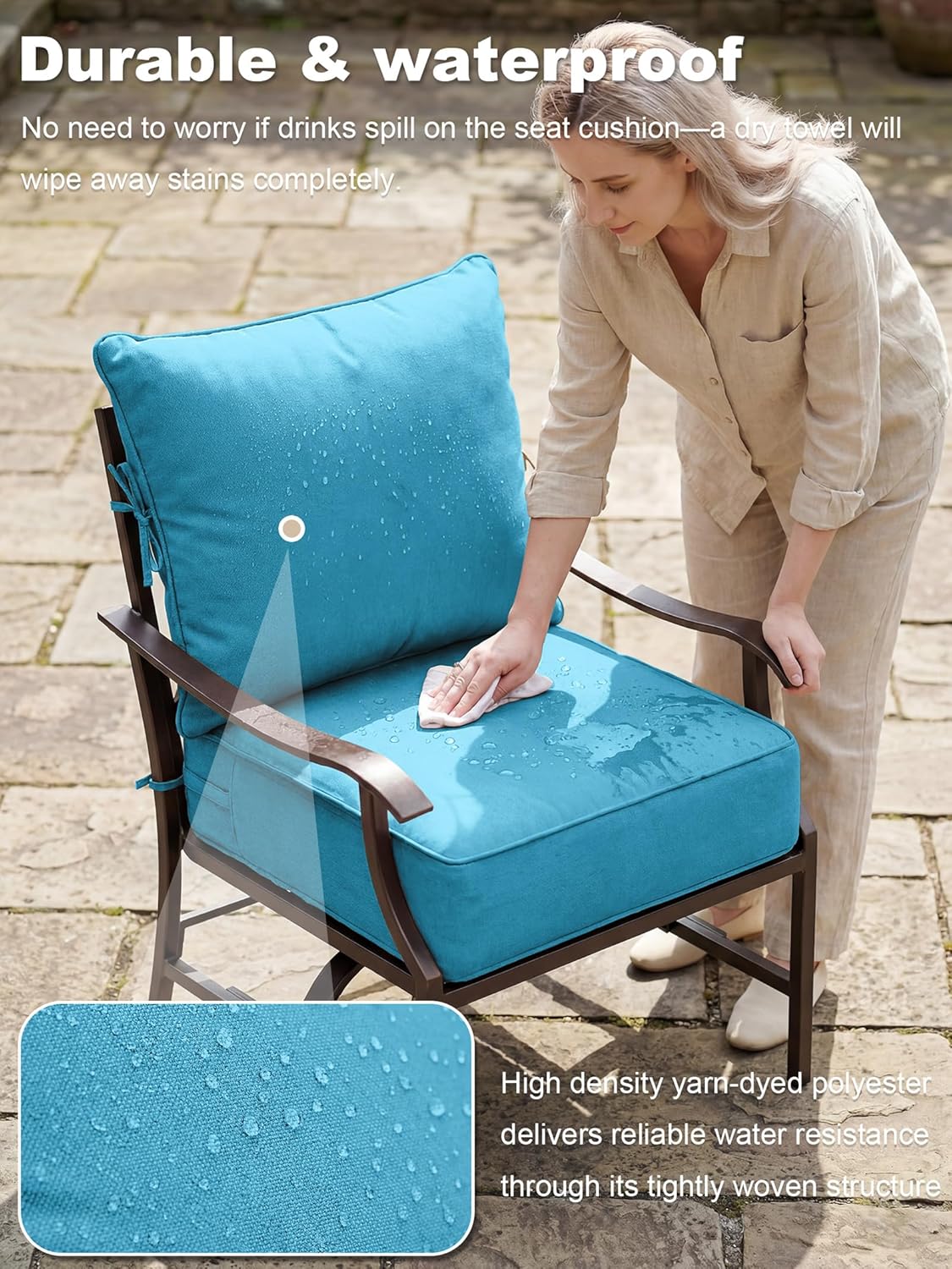 Outdoor Deep Seat Cushion Set 24 X 24 X6.5 Inch Splash-Proof & Fadeness Patio Furniture Cushions，Removable Outdoor Couch Cushions with Hidden Zipper & Adjustment Staps for Yard Garden Deck