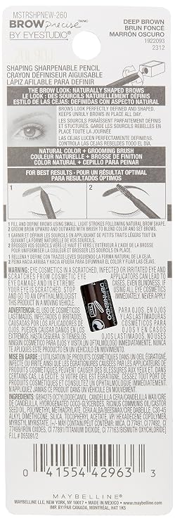 Maybelline New York Brow Precise Shaping Eyebrow Pencil, Deep Brown, 0.02 oz.