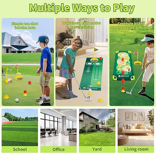 Miniatura 6 de Juego de palos de golf para niños pequeños, juguetes de golf mejorados, juego de golf ajustable para niños pequeños con tarjeta de puntuación, bolsa