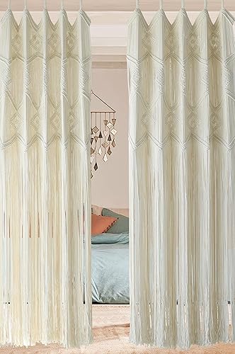 Miniatura 3 de IOWER Cortinas de macramé, 2 paneles de 50 pulgadas de ancho x 75 pulgadas de largo, cortinas bohemias de macramé para decoración de boda, telón de