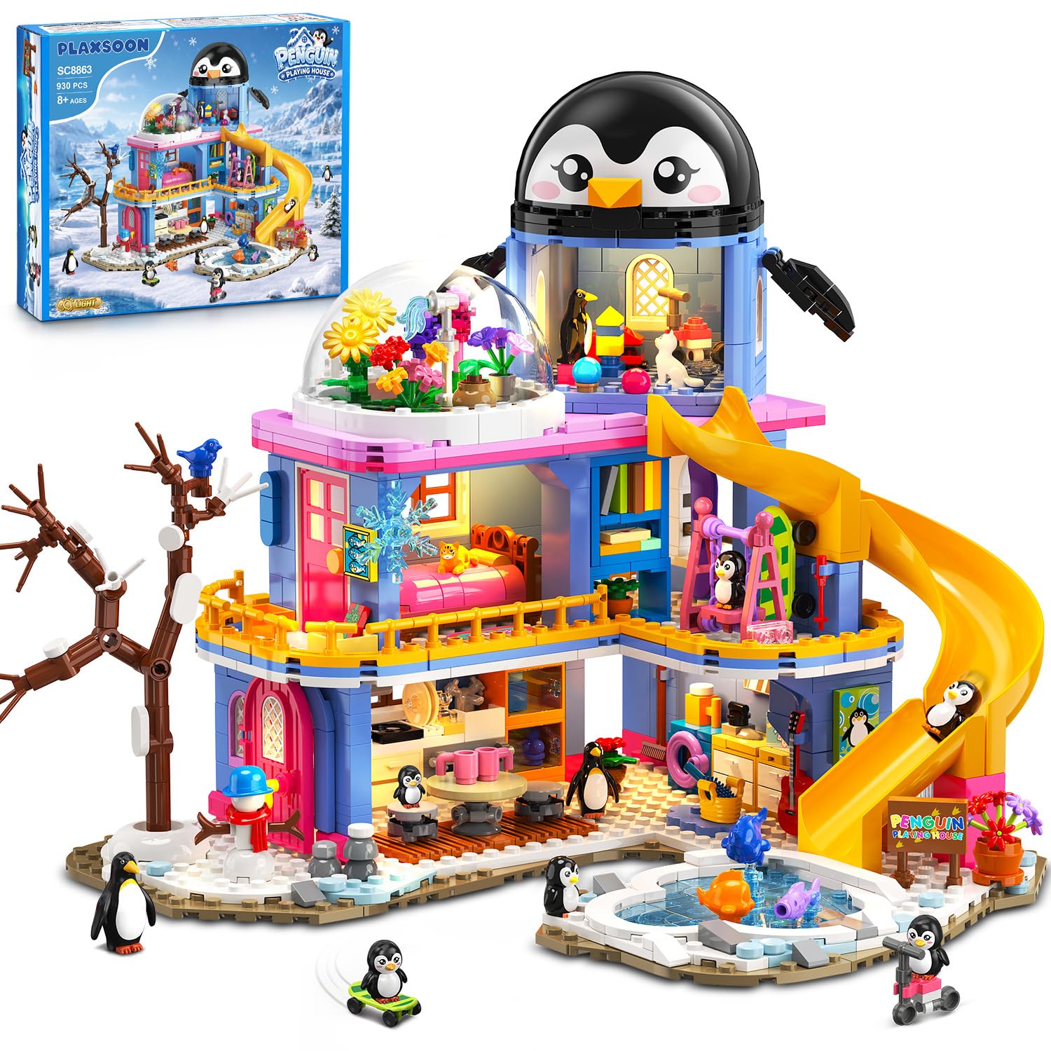 PLAXSOON Friends Penguin House Building Set with Lights for Girls Boys 8+
