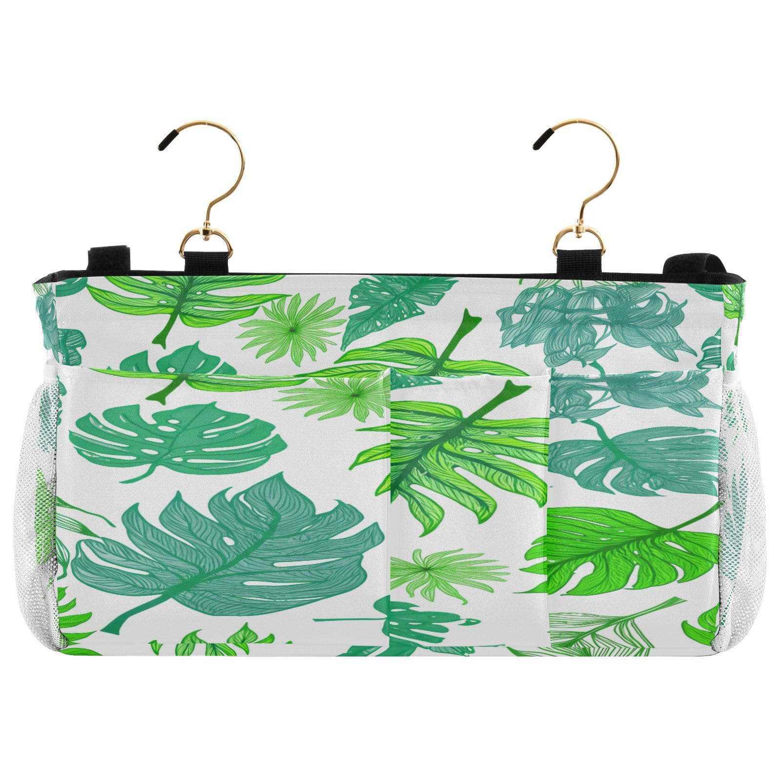 BOESI Doodle Colorful Leaves Bedside Storage Hanging Bag, Hanging Storage Basket, Suitable for Storing Cell Phones, Water Bottles, Books