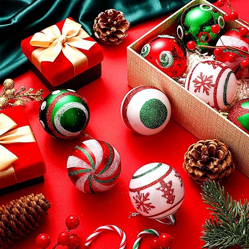 Miniatura 5 de Hungdao Juego de 30 adornos de bolas de árbol de Navidad inastillables de 2.36 pulgadas, de plástico rojo, verde, blanco, bombillas colgantes
