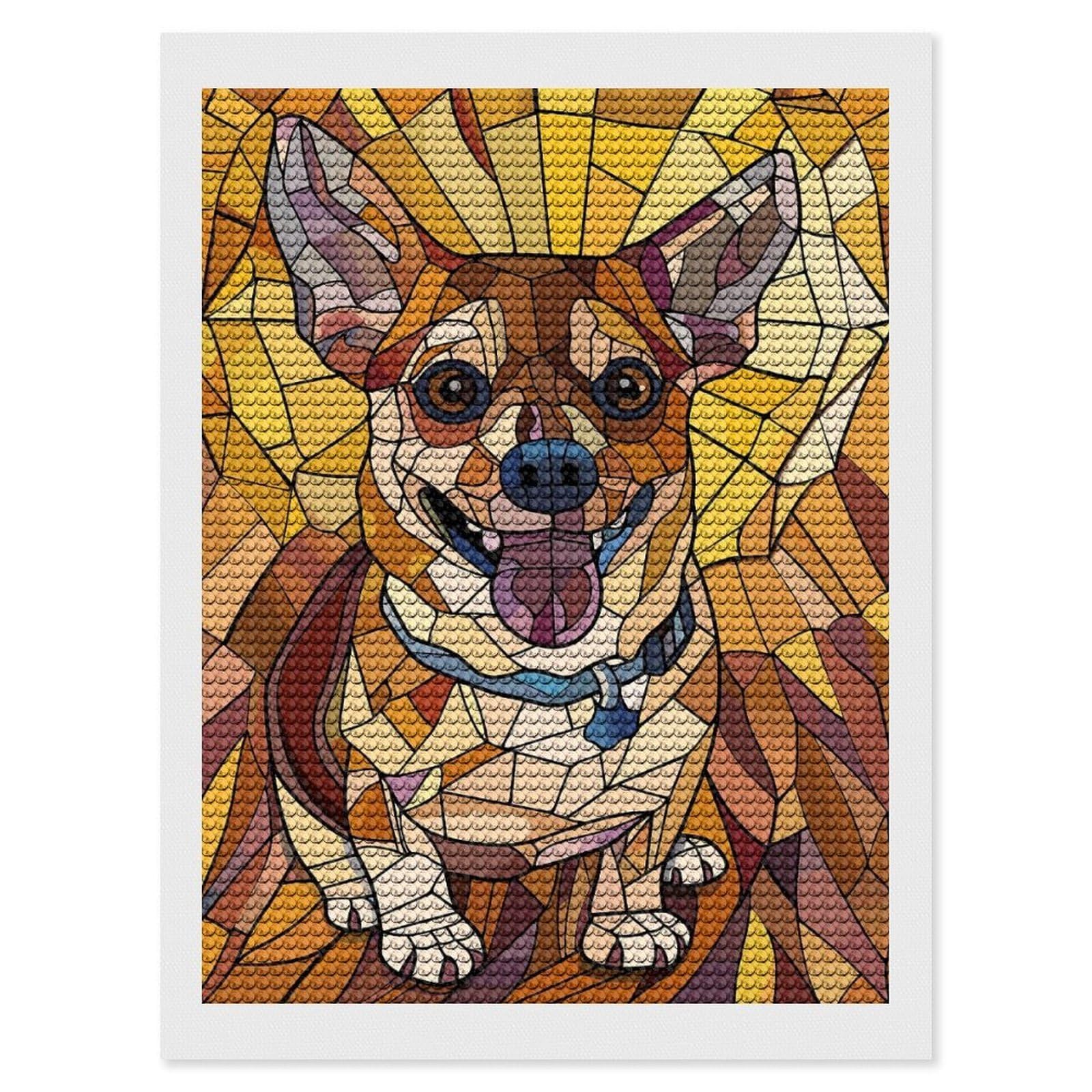 Junmoney Stained Glass Chihuahua Portrait Diamond Art Canvas 12"x16", Easy to Follow Symbols, Finish and Display, Fun Craft Experience, Aesthetic Room Decor
