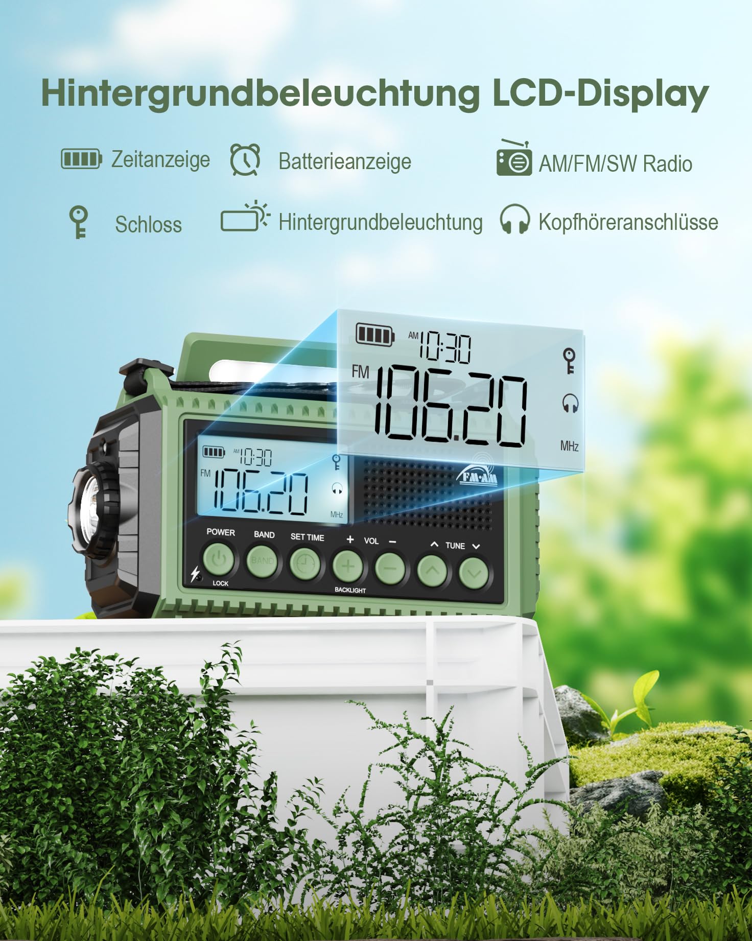 12000 mAh Kurbelradio, Solar & Kurbel Notfallradio, Tragbares Retro Radio mit Weltempfänger, AM/FM/SW Radio, Als Taschenlampe & Leselicht, USB Handy-Lader, SOS Alarm, Für Camping, Notfall, Blackout