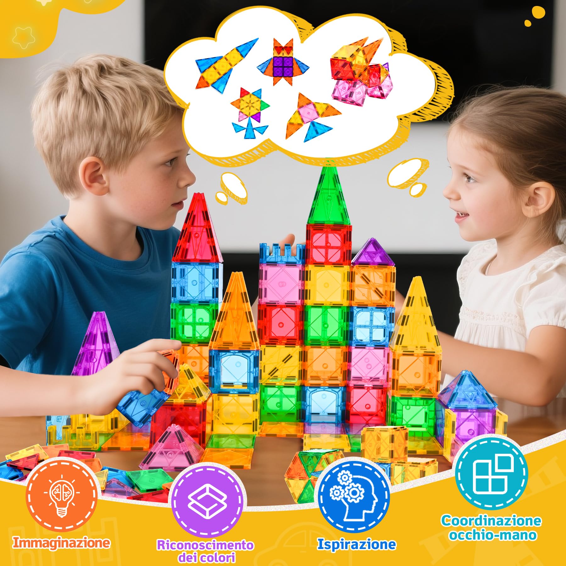 NAETANY Blocchi Magnetici per Bambini, 100 pezzi Giocattoli Magneti per Bambini Divertente e Creativo Blocchi Magnetici Giocattoli Montessori per Ragazzi di 3 4 5 6 7 8 Anni Regali di Compleanno