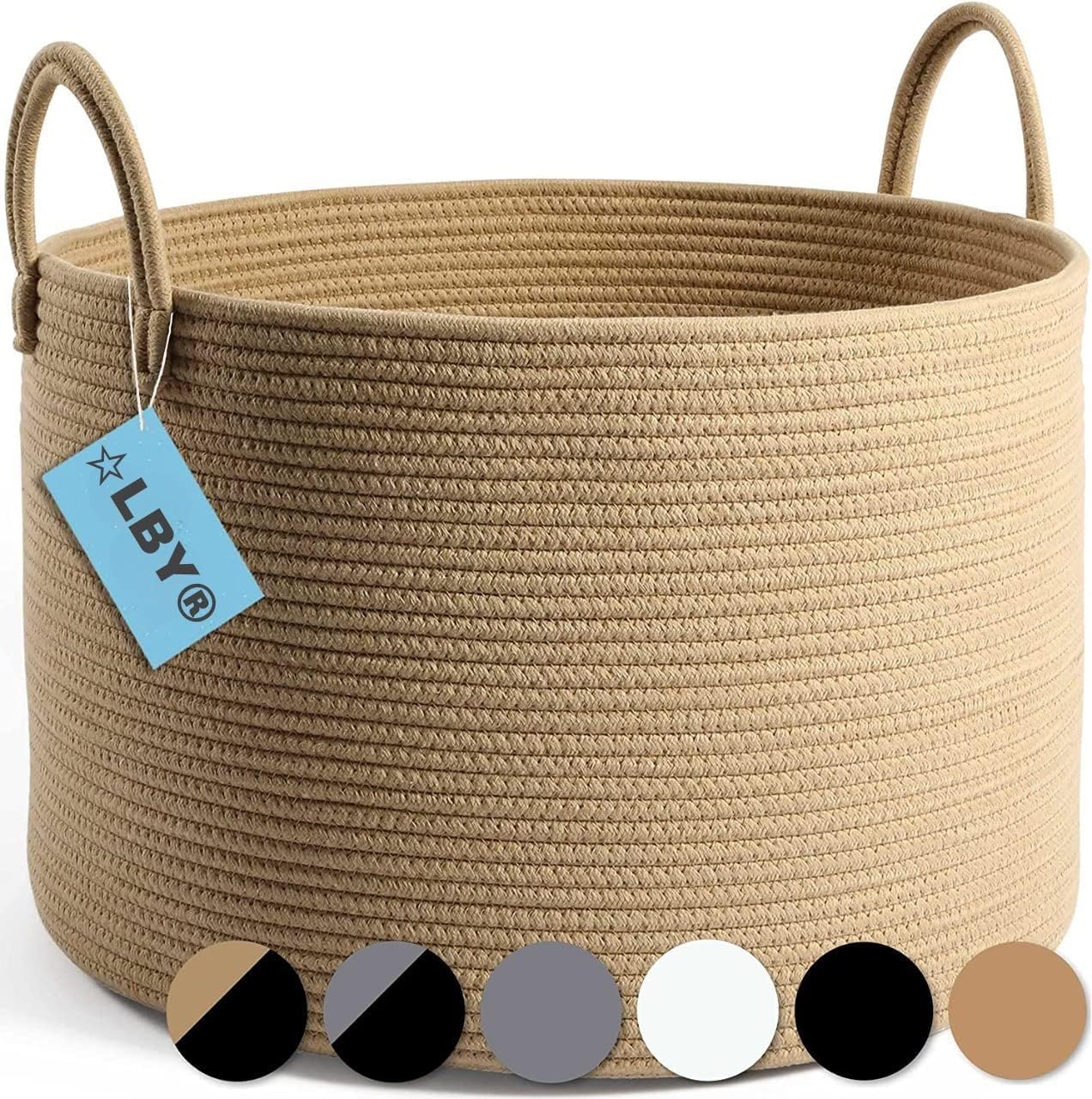 Ameen Jute Cotton Round Basket, Handcrafted Woven Storage Planter Basket For Home Decor, Multi-Purpose Bag With Handle For Living Room Bathroom Laundry & Toys,Full Honey (10 X 8 Inch Small)-image-18