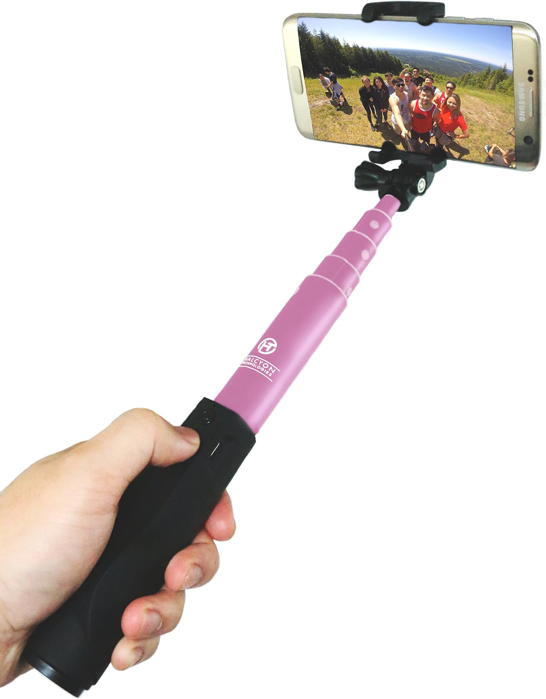 Halcyon T. Wireless Selfie Stick Pro: Bluetooth Monopod for iPhone 6+, 6s, 6, 5, 5s, Samsung Galaxy S7, S6, Note 5, Nexus 6P, 5X, HTC, and GoPro (Pink)
