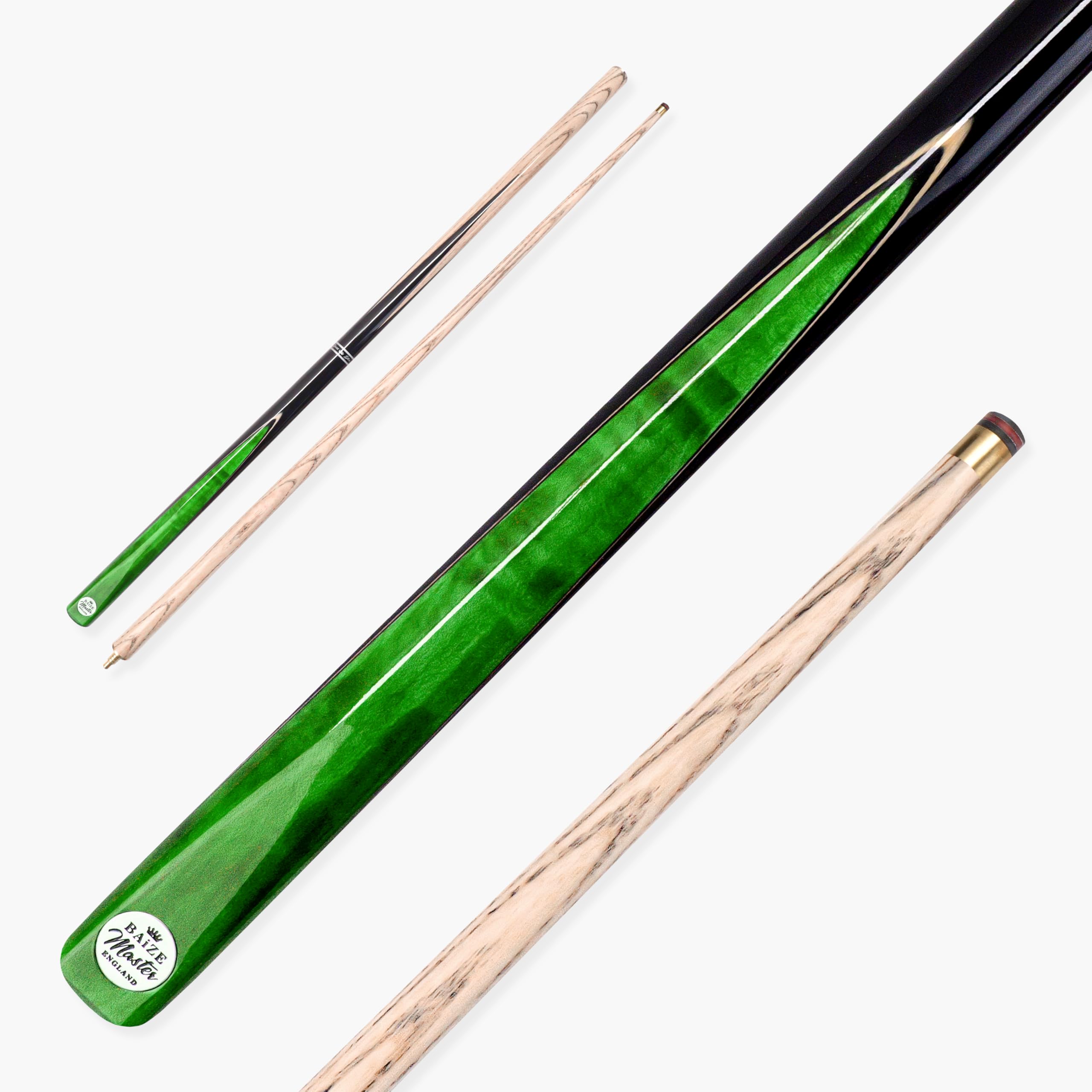 BAIZE MASTER Silver Series 48 Inch CONQUEST 2pc Junior Pool Cue or Kids Snooker Cue with Ash Shaft and 9.5mm Layered Tip (Green)