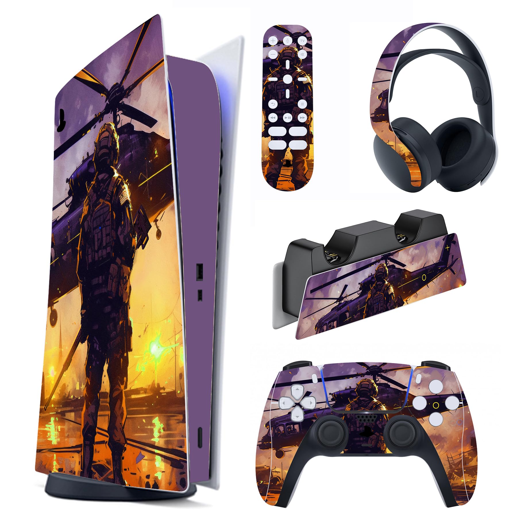 PlayVital Complete Sticker for ps5 Digital Edition - Vinyl Sticker for Console, Control, Charging Station, Remote Control and Headphones, Skin Sticker (Sunrise)