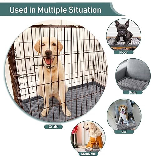 Miniatura 5 de PAGGED Almohadilla gris XL para jaula para perros de 42 x 28 pulgadas, espuma viscoelástica, cama para perrera grande, de franela suave, lavable,