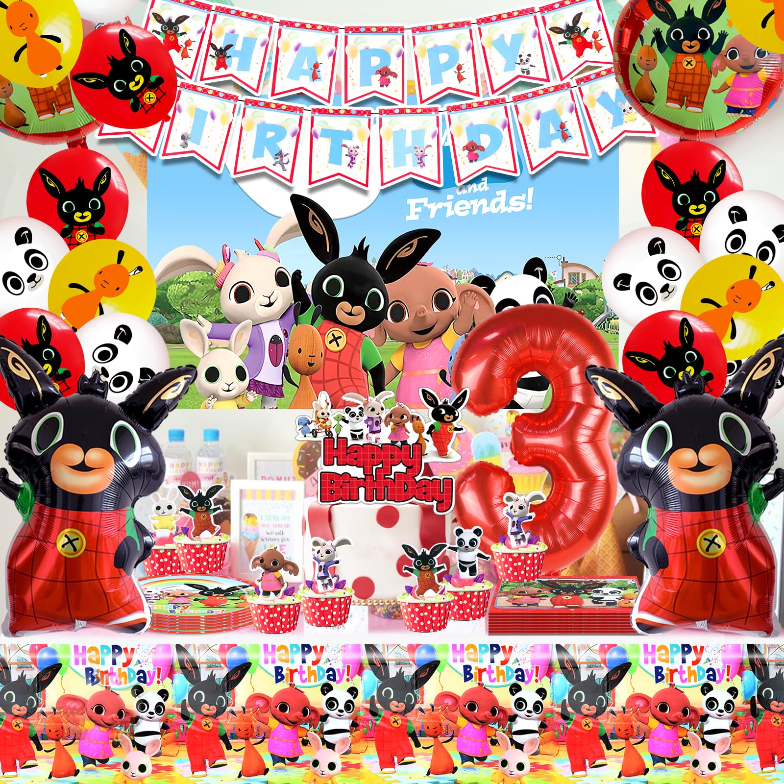 Bing Compleanno 3 Anno, Festa Tema Bunny 3, Palloncini Compleanno Bing 3 Anno, Stoviglie Per Festa Bunny, B ing Sfondo Com Pleanno, Kit Piatti Tovaglioli Com Pleanno B ing