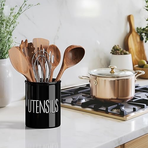 Miniatura 4 de Barnyard Designs Soporte de cerámica para utensilios de cocina de granja para encimera, utensilio decorativo de cocina para encimera, soporte para