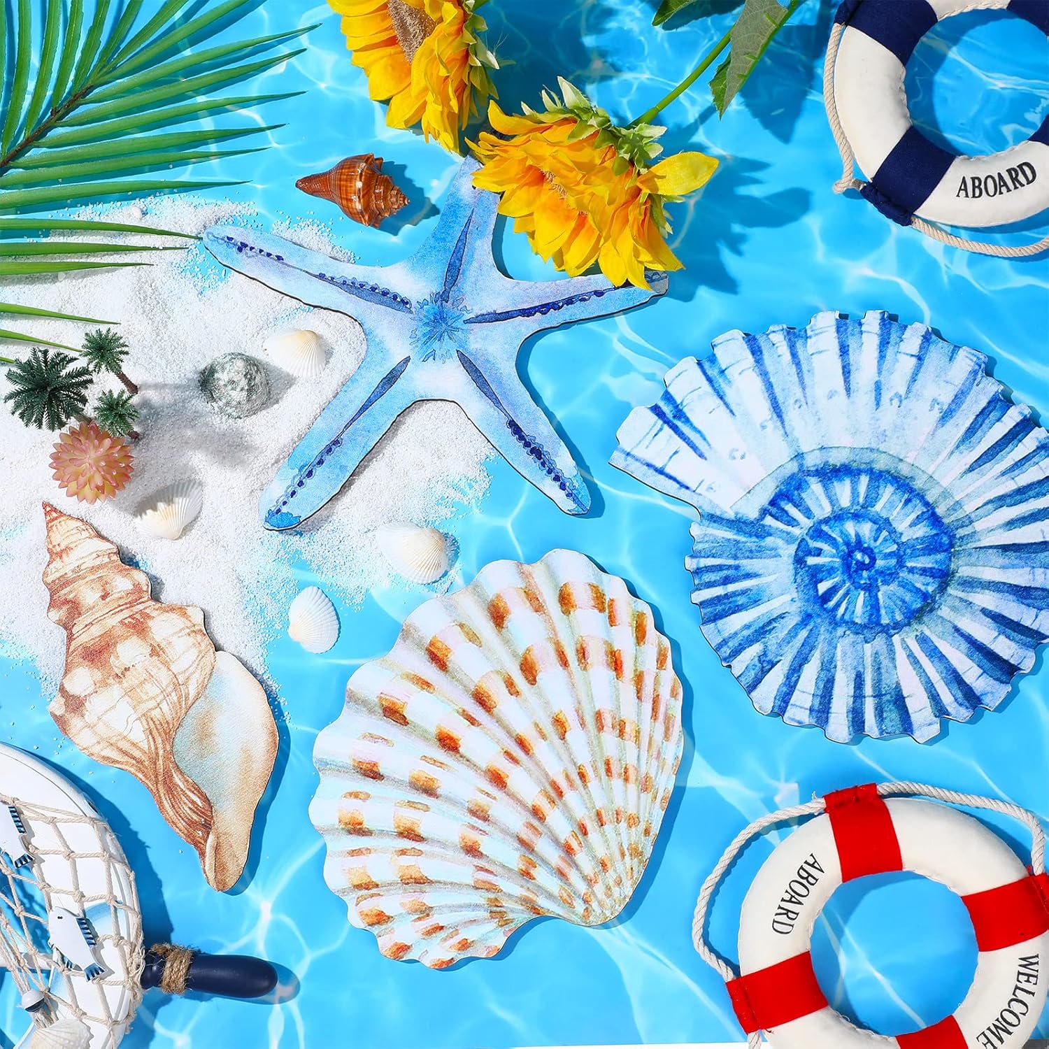 Yookeer 4 Pcs Beach Wall Decor Seashell Starfish Bathroom Decor Rustic Ocean Coastal Summer Themed Wall Art Gifts for Living Room Bathroom Bedroom(Large) - Image 3