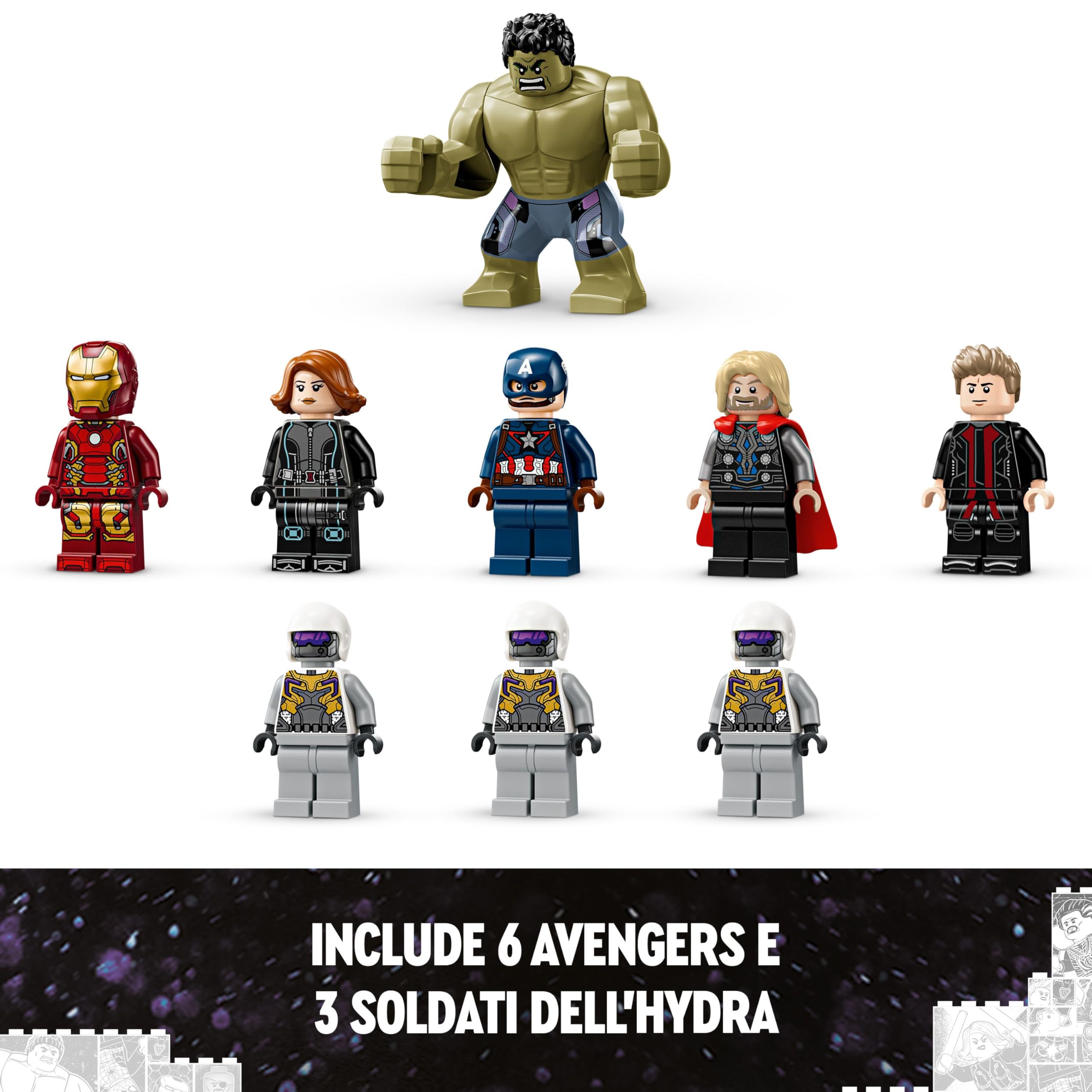 LEGO | Marvel Avengers Assemble: Age of Ultron, Set Modulare da Costruire con Scene del Film e 8 Minifigure di Supereroi Inclusi Thor, Hulk e Iron Man, Giochi per Bambini e Bambine da 10 Anni 76291