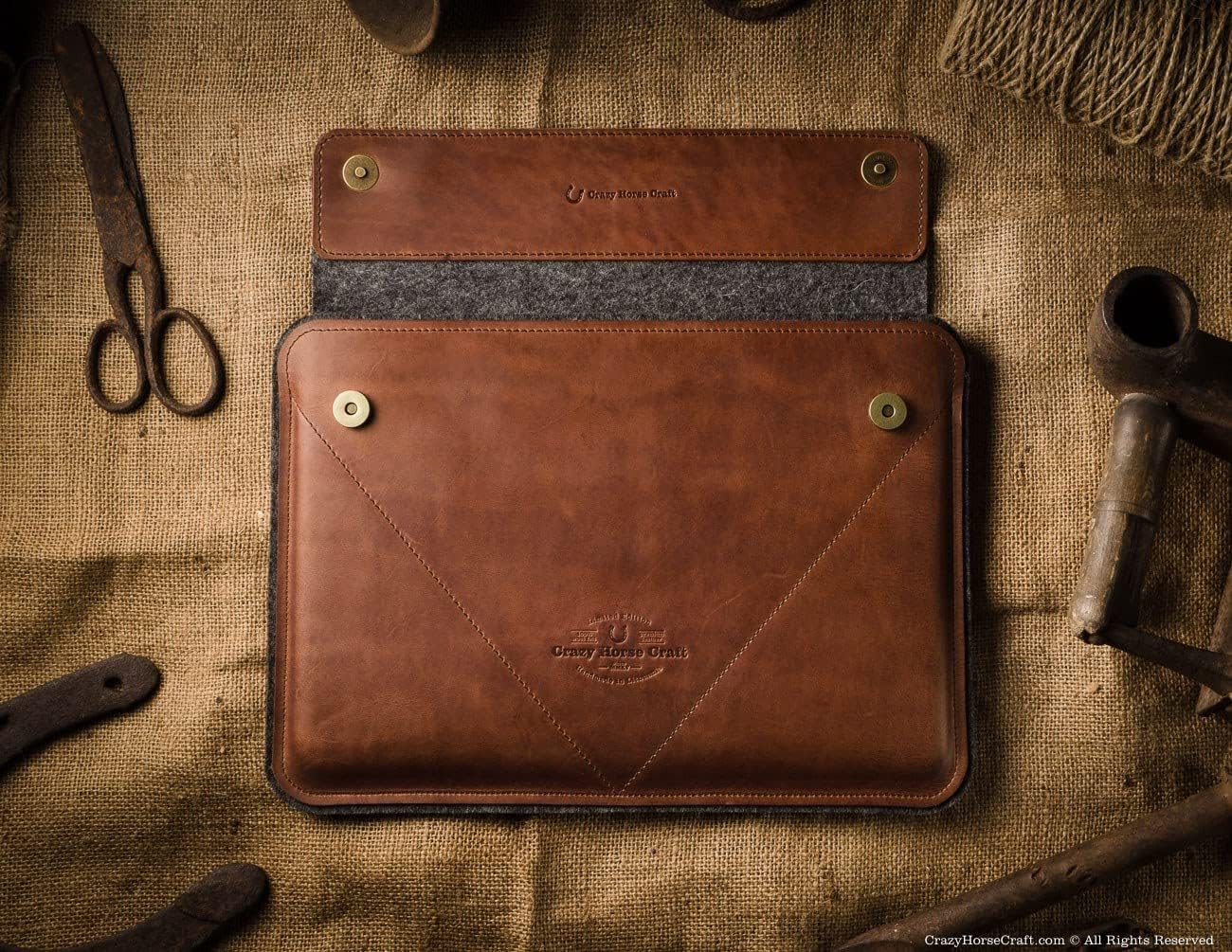 Crazy Horse Craft, Leather MacBook Air 15 Inch Case, Laptop Bag, Light Brown Mac Sleeve, Computer Cover