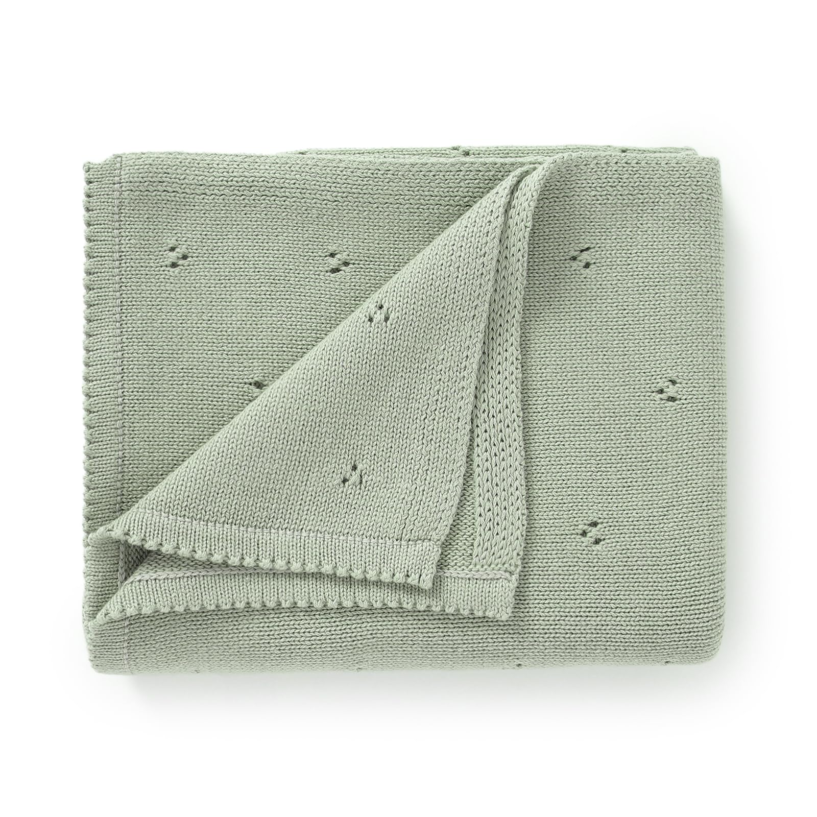 DovFanny Cotton Cellular Baby Blanket Knitted Soft Blanket for Newbron Baby Boy and Girls 100 x 80cm, Sage Green, 100*80CM