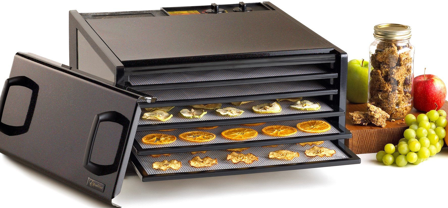 Excalibur D500TB 5-Tray Electric Food Dehydrator with Adjustable Thermostat Accurate Temperature Control Faster and Efficient Drying with 26-Hour Timer Made in USA, 5-Tray, Silver