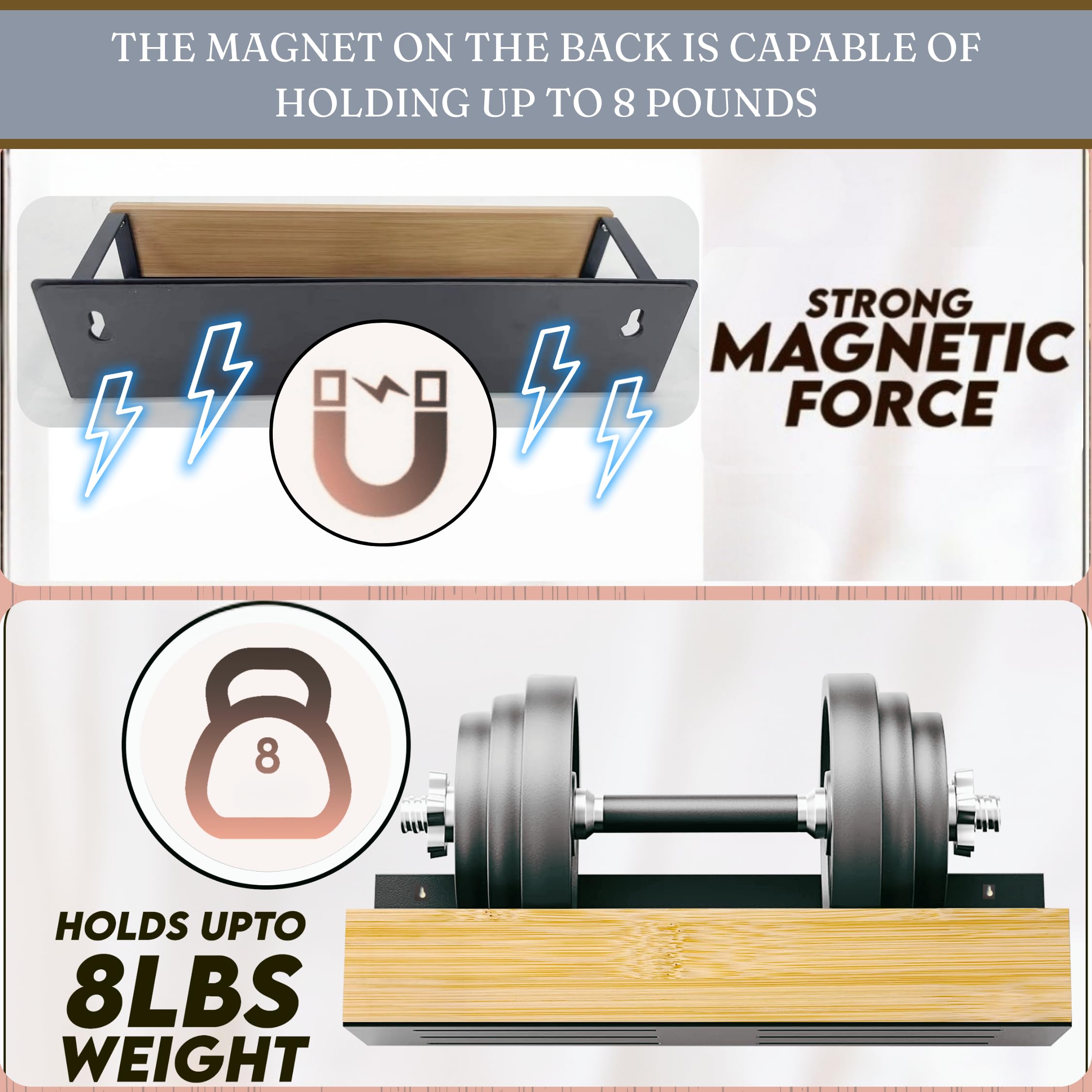 WY Family 4 | 3 Pack Magnetic Spice Storage Rack Organizer for Refrigerator and Oven, Black Fridge Storage, Magnetic Shelf, Spice Rack Organizer, Metal-Bamboo