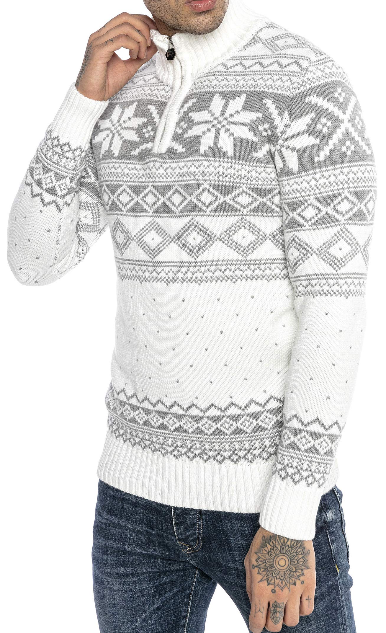 Redbridge Maglione da Uomo Stile Norvegese Pullover con Collo Alto in Cotone