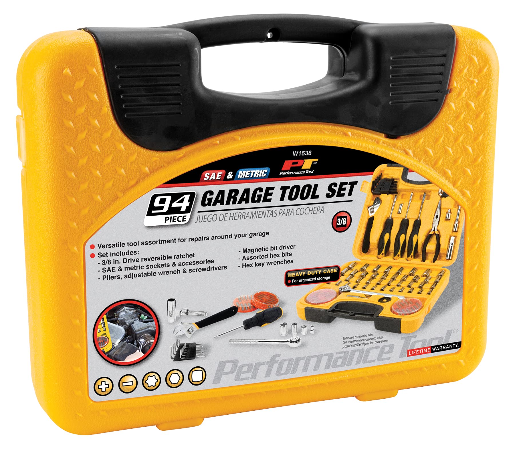 Performance Tool W1538 SAE/Metric Mechaniker-Produktwerkzeug-Set, 94-teilig