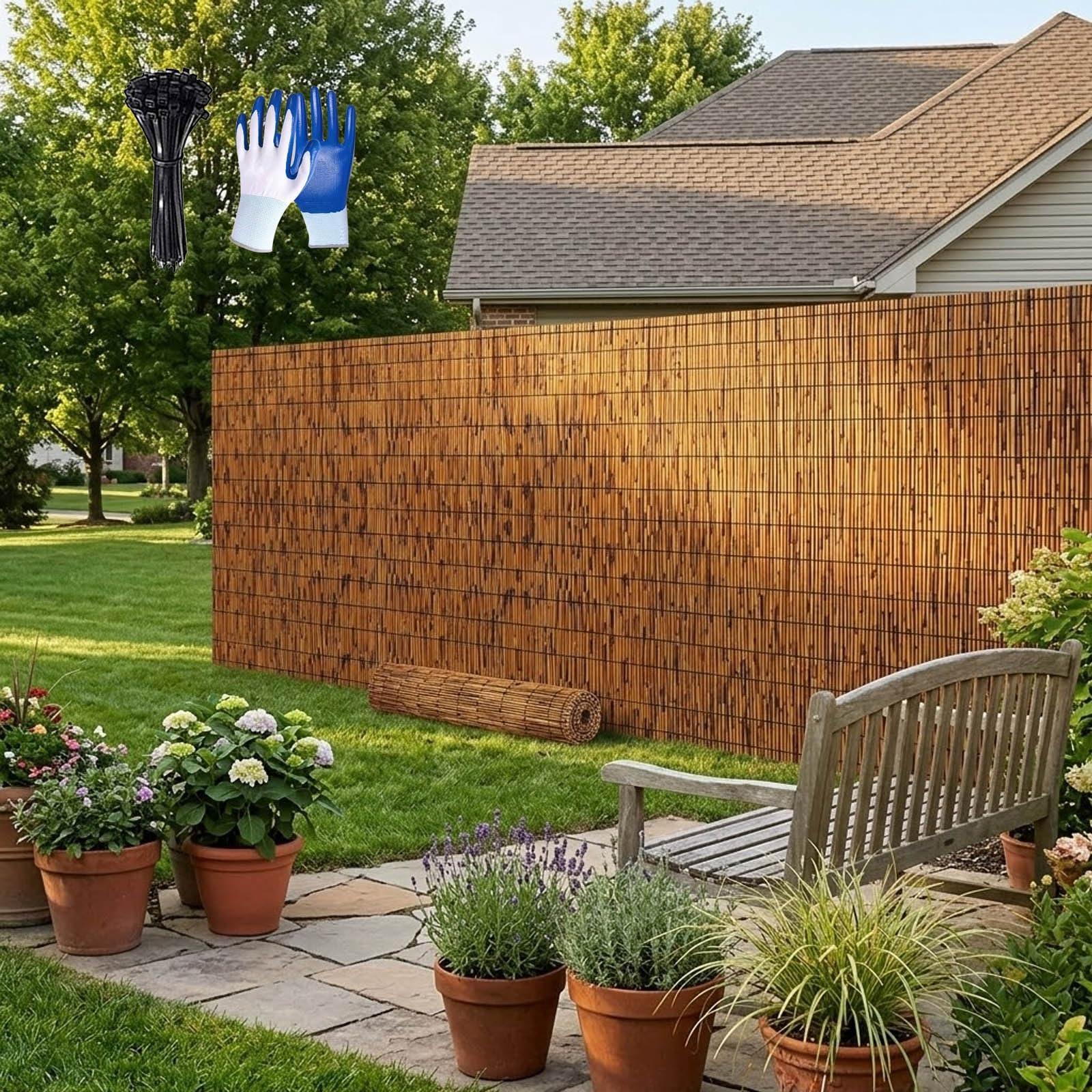 Générique Brise Vue en Roseau Naturel Rouleau de Clôture en Bambou 50-240cm Haut Clôture D'intimité Ombrage Au Soleil/Respirante Clôture Décorative pour Piscine/Terrasse/Patio/Jardin(Brun,150x600cm)
