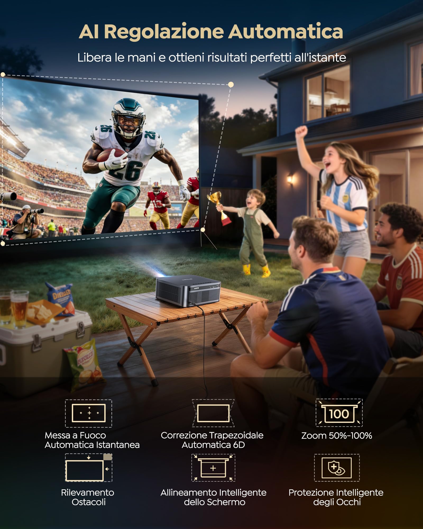 Wimius Proiettore 4K Smart TV 2+32GB Google TV 14.0 MEMC 2200 ANSI 44W Dolby AutoFocus 6D Keystone HDR10 Bluetooth WiFi