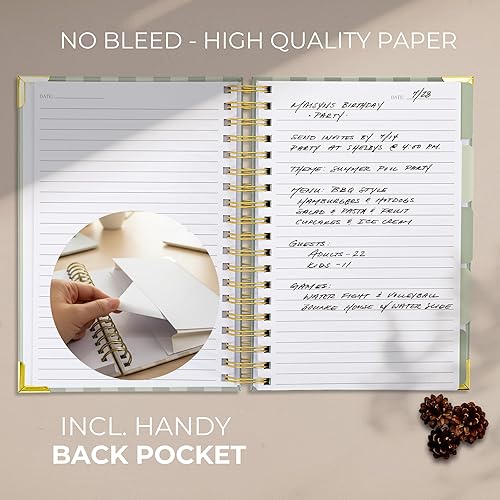 Miniatura 5 de Cuaderno estético grueso en espiral con divisores para mujer, moderno libro de notas de lino con 300 páginas forradas y pestañas, perfecto para