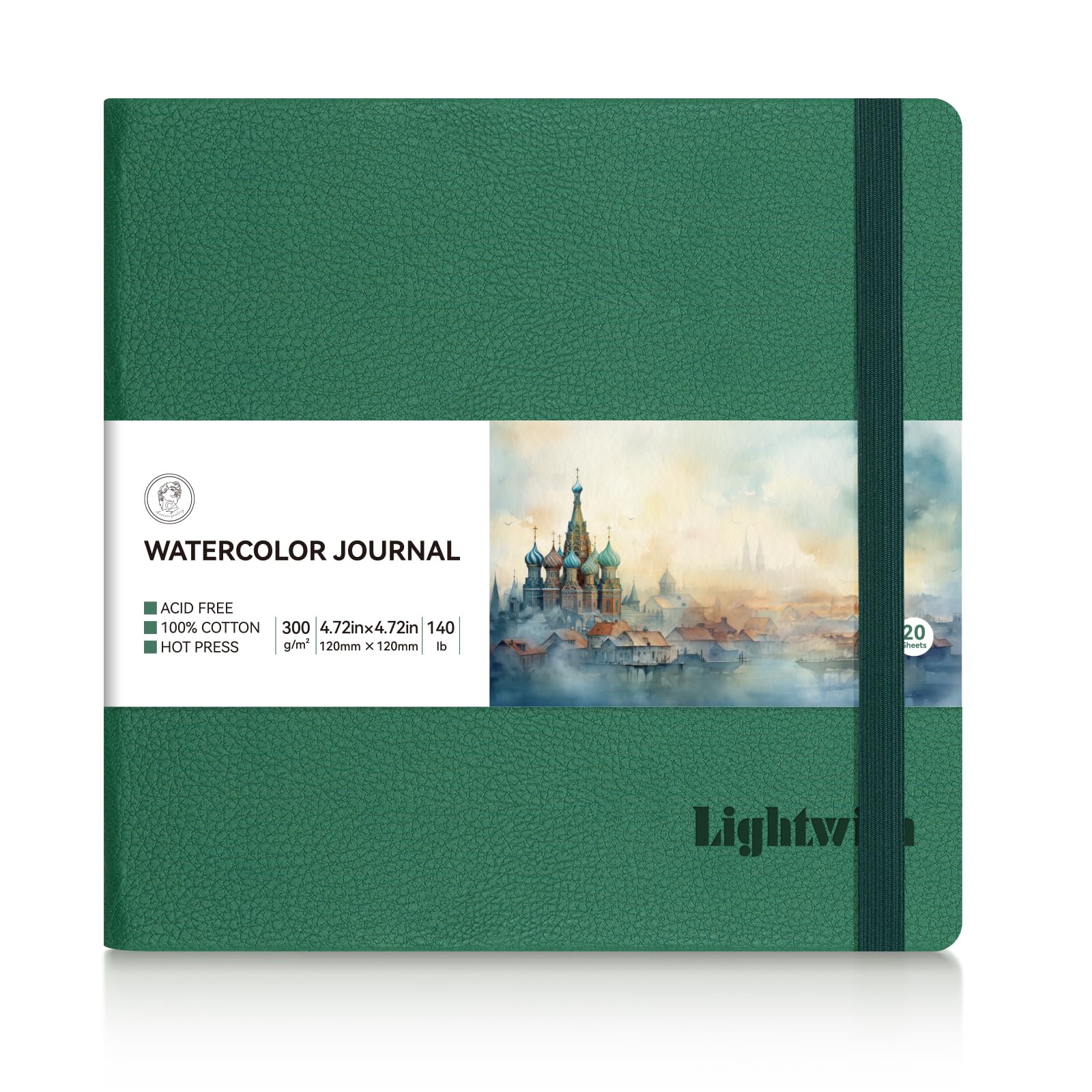 Lightwish Square Watercolor Journal, 100% Cotton Hot Press Small Watercolor Paper Sketchbook 4.72” x 4.72”, 20 Sheets (140lb/300gsm), Acid-Free for Watercolors, Gouache, Acrylics