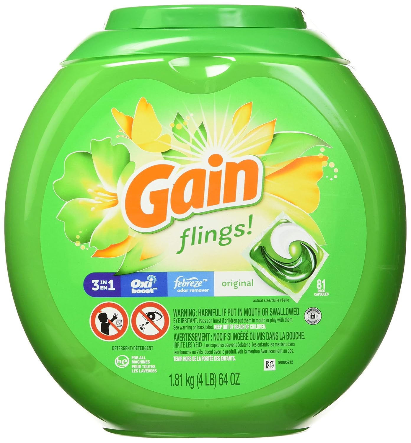 Gain flings Laundry Detergent Soap Pods High Efficiency HE Original Scent 81 Count