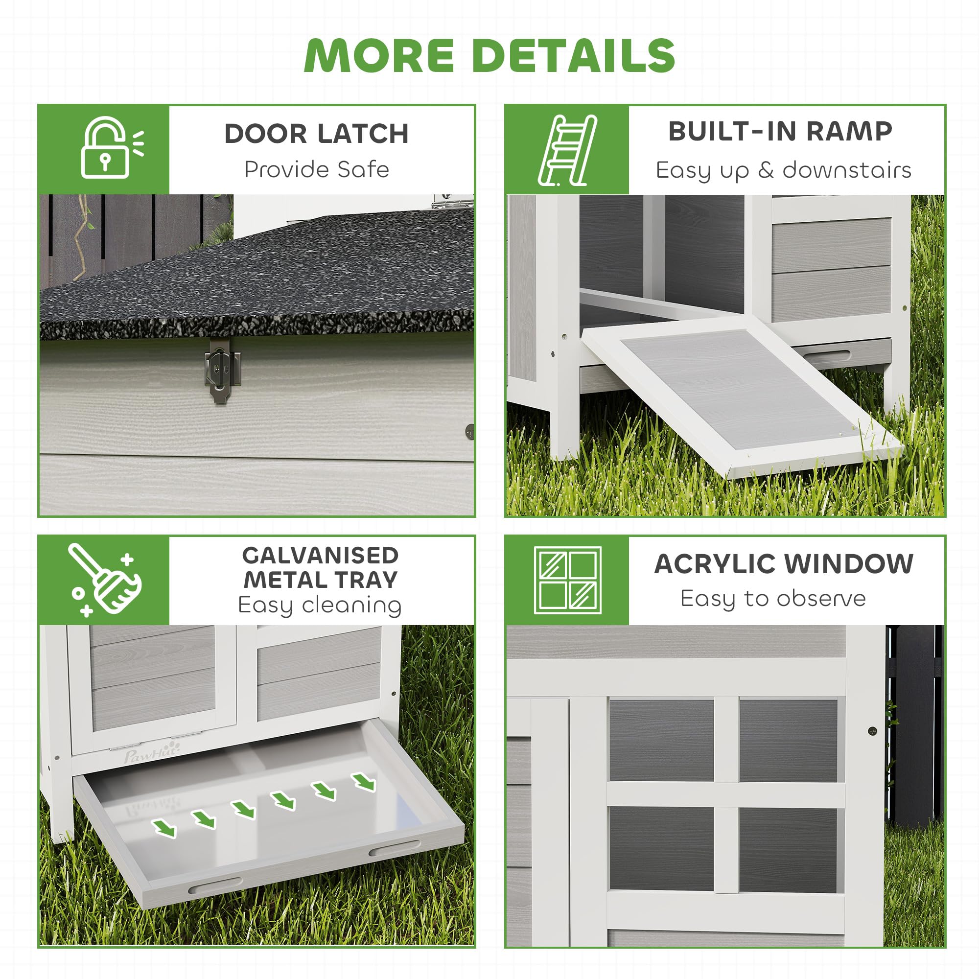 PawHut Gallinero compacto de madera para gallinero para 1-2 pollos | Bandeja de metal extraíble