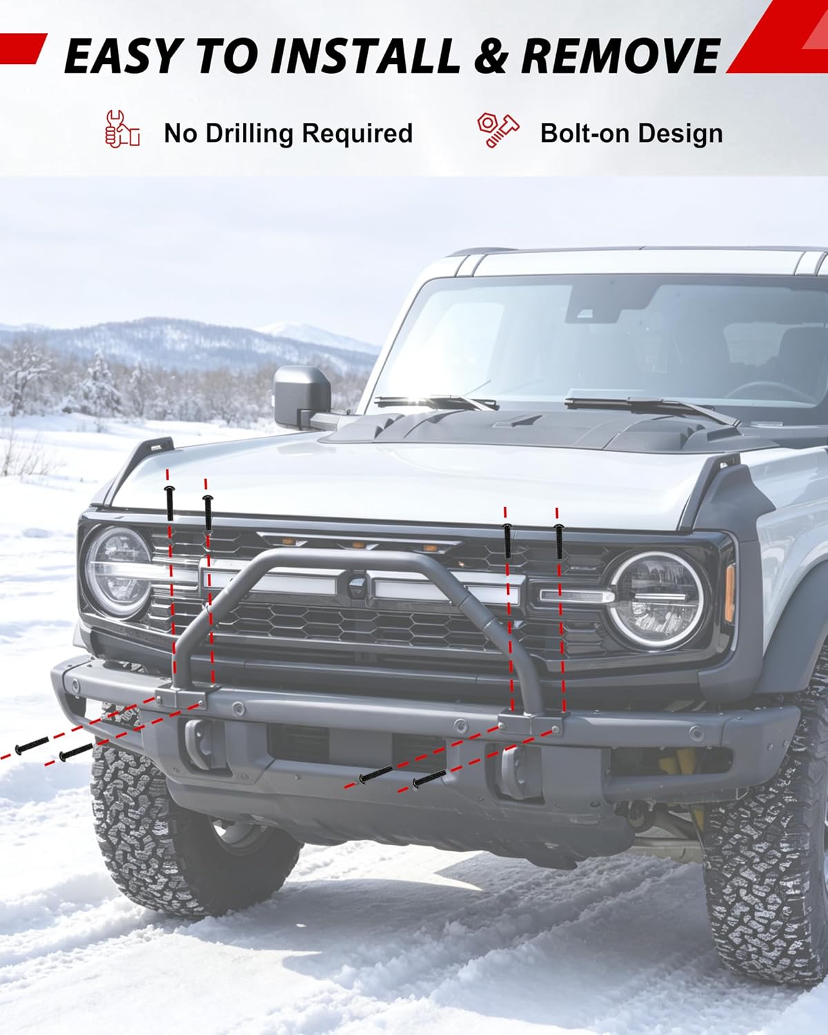 Front Bumper Bull Bar for Ford Bronco, Combined Off Road Grill Guard Heavy-Duty Steel Protector for Ford Bronco 2021-2024 2/4 Door Accessories, Only Fit Modular Steel Front Bumper