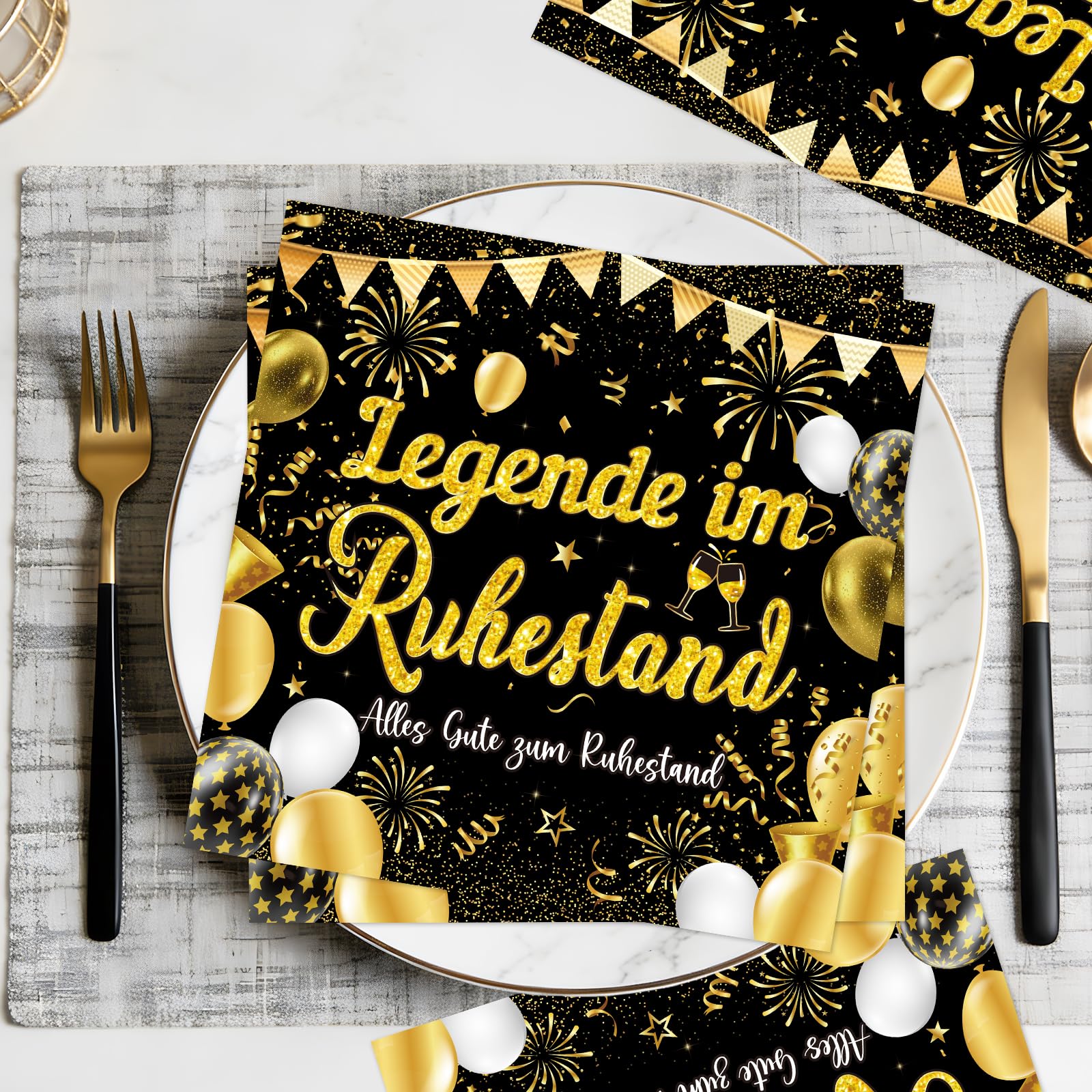 Afritee 40 Stück Servietten Ruhestand Deko, Servietten Rente Legende Im Ruhestand Schwarz Gold, Alles Gute Zum Ruhestand Tischdeko Papierservietten Pensionierung Party Dekoration 33 X 33cm Küche, Haushalt & Wohnen