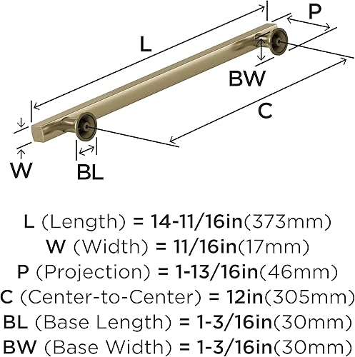 Miniatura 6 de Amerock Corp BP37110BBZ Everett - Jaladera para electrodomésticos de 305 mm (12 pulgadas) de centro a centro, acabado champaña dorado