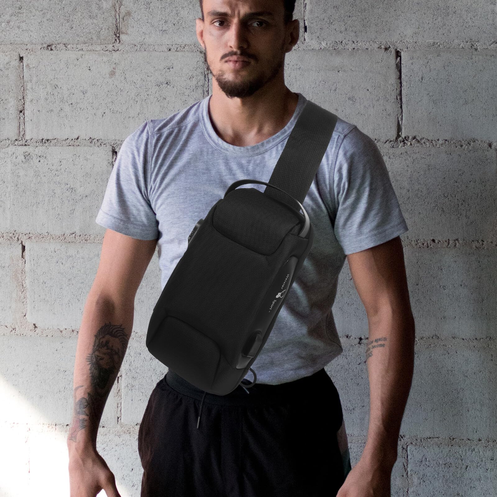 NOLITOY Bolso Bandolera Para Hombre Usb Bolso De Pecho Antirrobo Para Viaje y Deportes