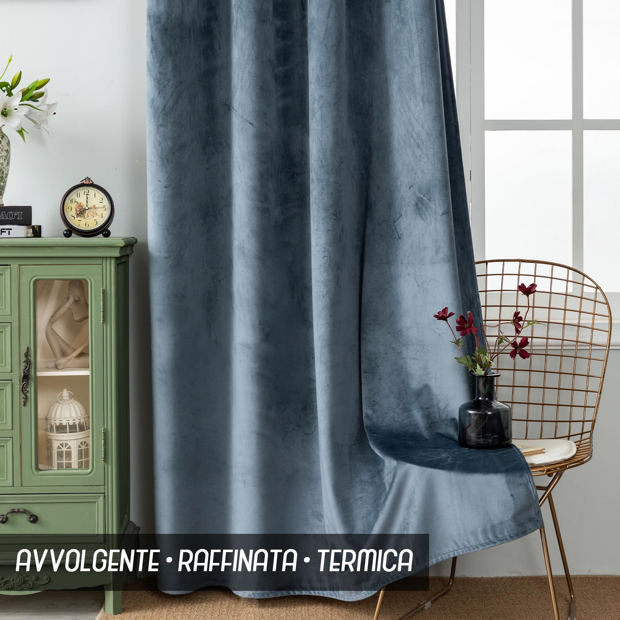 GIRASOLE HOME Coppia Tende Adelaide Morbide Oscuranti Termiche in Velluto 2 Pannelli da 140x220cm con Occhielli, Grigio