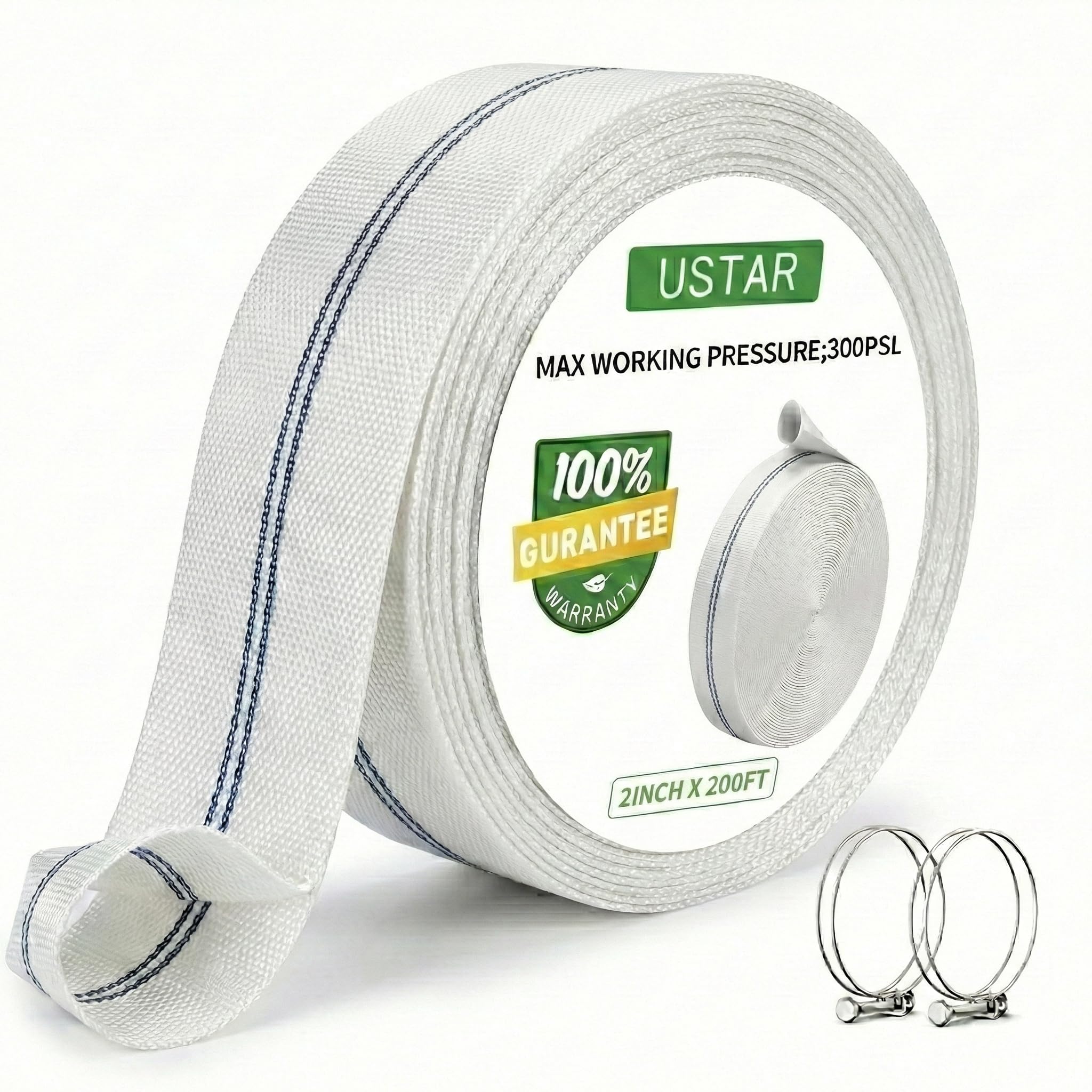 Photo 1 of Pool Backwash Hose, 2" × 200 FT Heavy Duty Discharge Hose with 2 Clamps, Fire Hose Anti-Kink Reinforced Polyester & PU Lining, Weather Resistant Sump Pump Hose for Pool, Construction,Irrigation