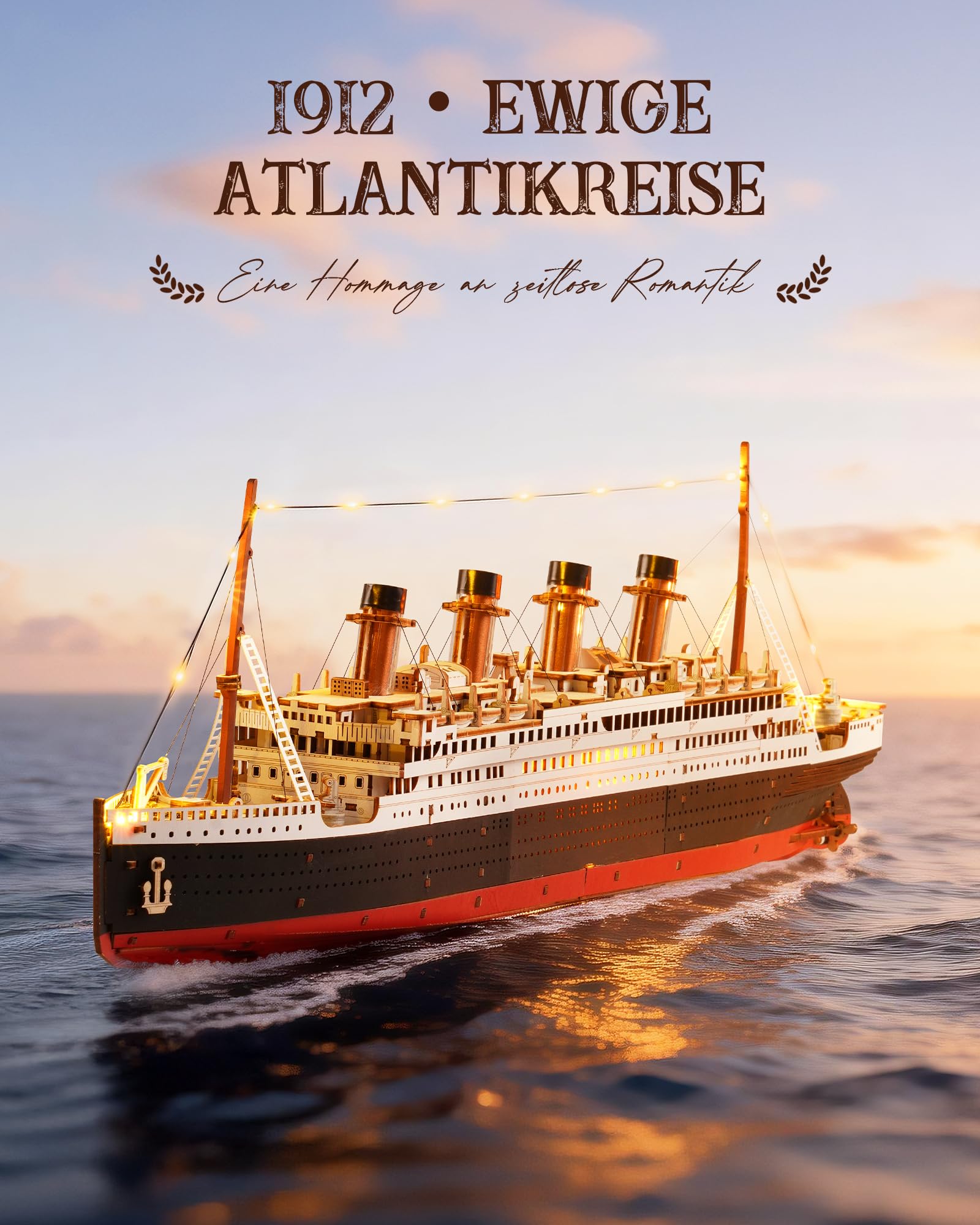 ROBOTIME 3D Holzpuzzle 1912 Eternal Atlantic Voyager, Modellbausatz für Erwachsene zum Selberbauen, Wohnraumdekoration, handgefertigte Geschenke für Erwachsene und Jugendliche