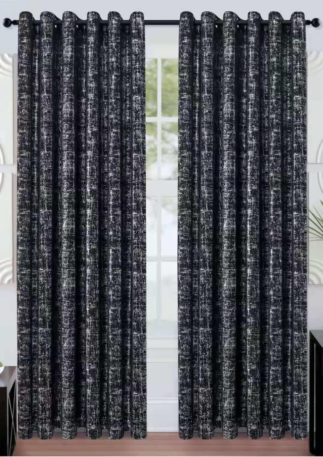 Householdfurnishing Glitter Shimmer Eyelet Curtains Thermal Blackout Ring Top Silver Beige Metalic (Black, 46x90)
