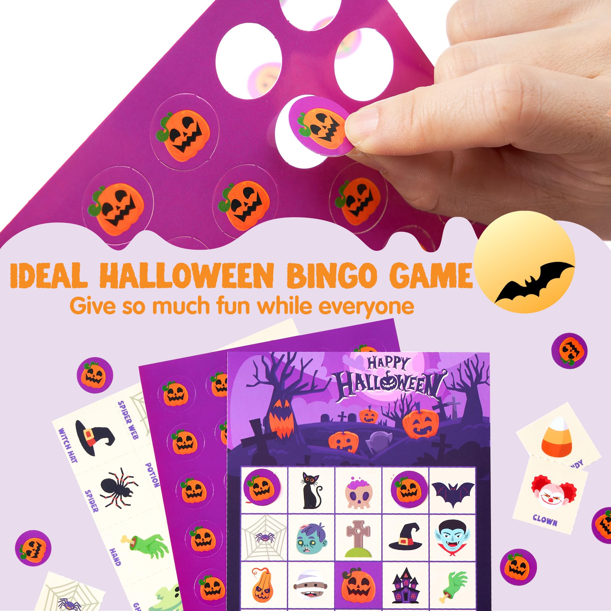JOYIN Gioco di carte da bingo di Halloween per 32 giocatori, set di carte da bingo per bambini per giochi di feste di Halloween, attività familiari di grandi gruppi, forniture per feste in classe