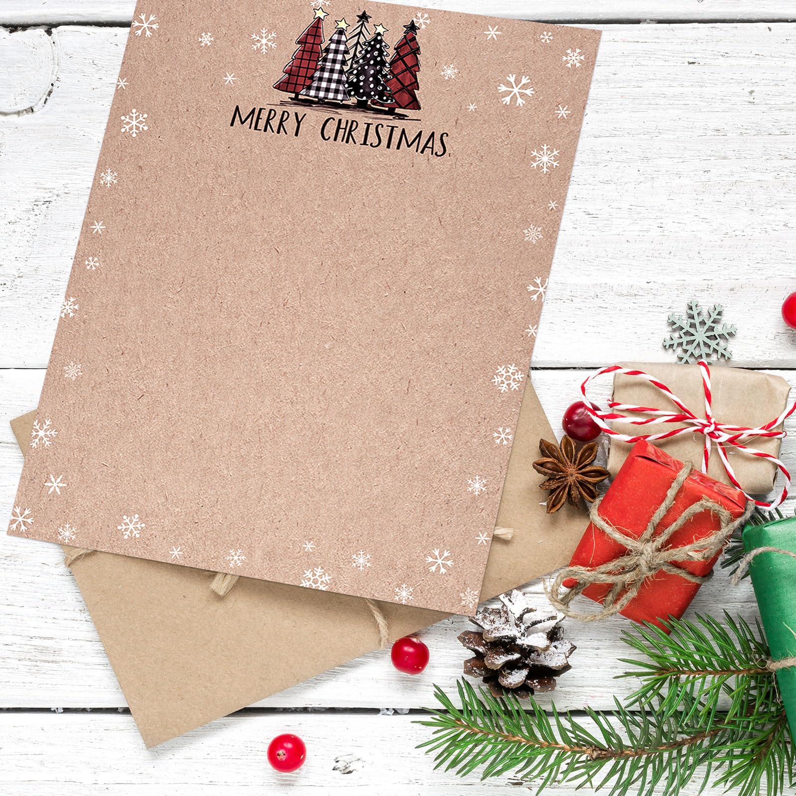AnyDesign 80 Sheets Christmas Tree Stationery Paper - Buffalo Plaid Letterhead, 8.5 X 11 Inch - View #9