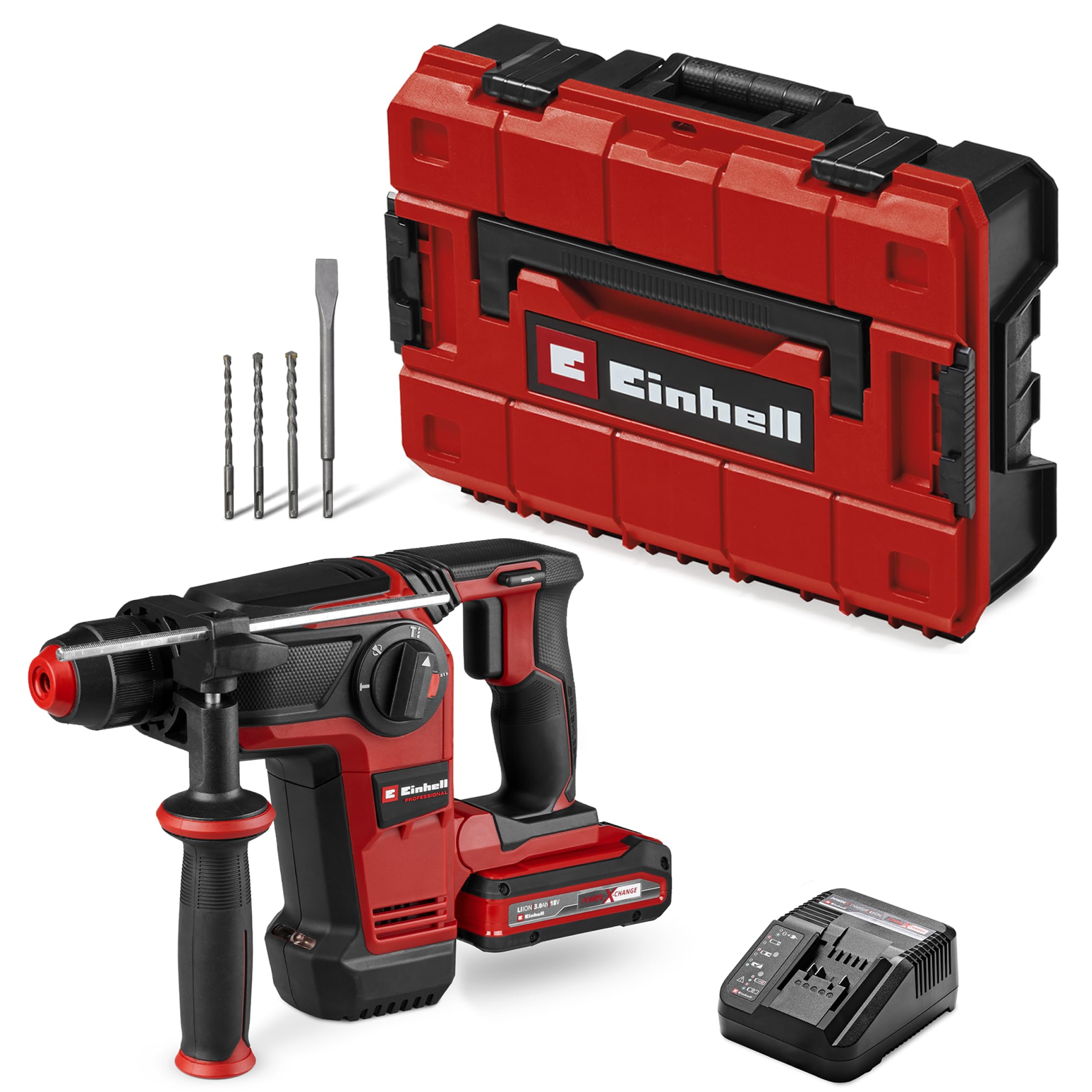 Tassellatore Einhell Professional TP-HD 18/28 Li BL +4 (1x 3,0Ah+) Power X-Change (18 V, Brushless, 3 J, SDS-plus, 4 funzioni, accessori, batteria da 3,0 Ah + caricabatterie)