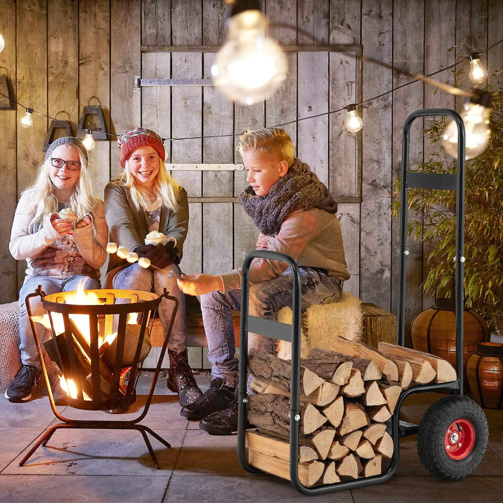 FANTASK Metalowy Wózek na Drewno Kominkowe Holzlager 100 kg, Czarna, Regał na Drewno Opałowe, Do Transportu i Przechowywania Drewna