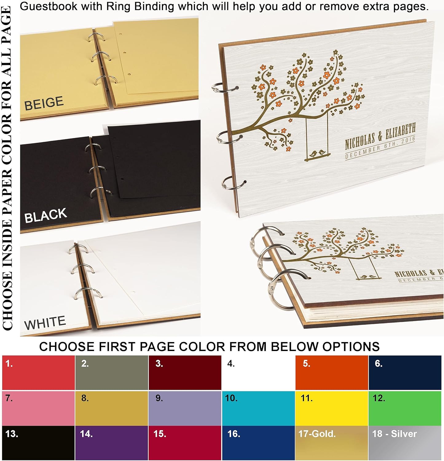 Darling Souvenir Personalized Engraved Laser Cut Wedding Guest Book Wooden Cover Sign-in Book Registry Guestbook Scrapbook-2M