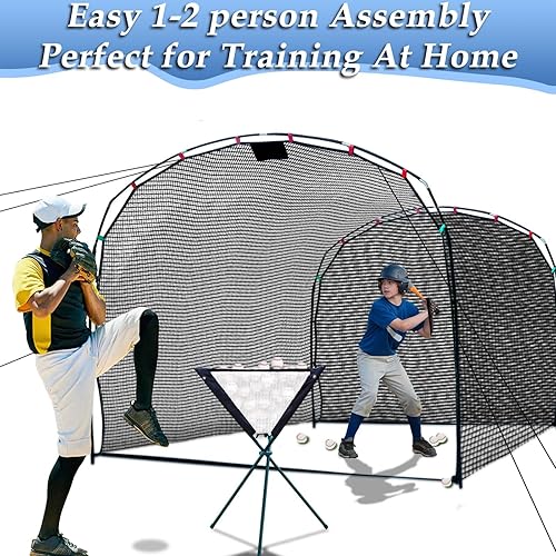 Miniatura 7 de Baseball Batting Cage for Backyard 10X8FT Portable Hitting Net for Youth, L-Shaped Practice Net with Carry Bag for Teens