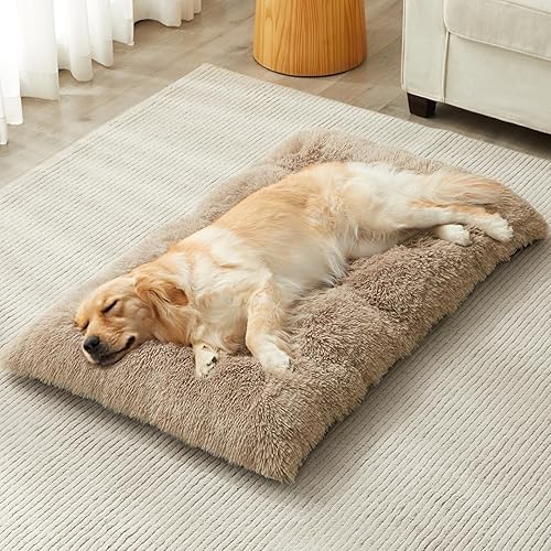 Miniatura 16 de BFPETHOME Camas para perros grandes, cama de jaula de perro de felpa, almohadilla de perrera esponjosa y acogedora para dormir y aliviar la