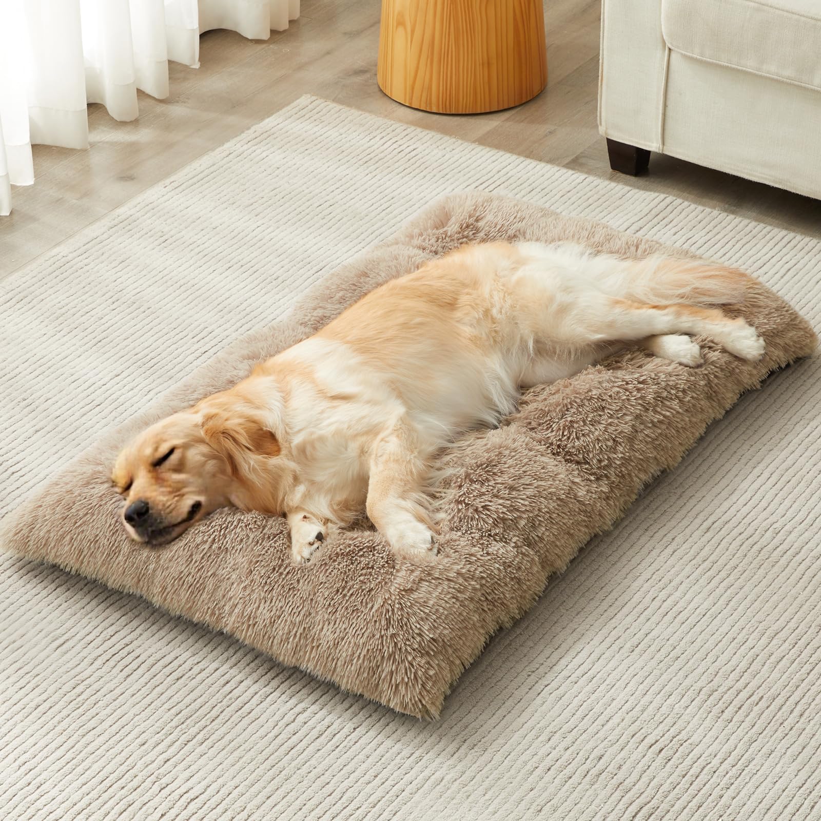 BFPETHOME Dog Beds for Large Dogs, Plush Dog Crate Bed Fluffy Cozy Kennel Pad for Sleeping &Ease Anxiety, Washable Pet Mats with Anti-Slip Bottom for